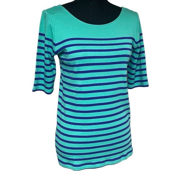 Ann Taylor Navy and Aqua Ballerina Neckline Top N0410 - Picture 1 of 6